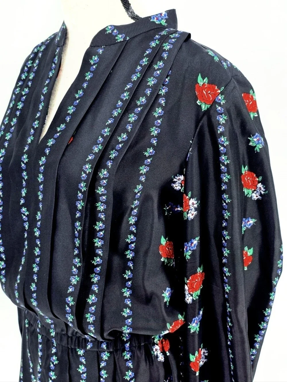 Tory Burch Silk Heirloom Rose Floral Stripe Pleated Midi Dress Size 10